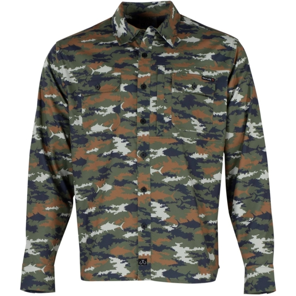 Camo Long Sleeve ShirtSalt Life Size M Longsleve Flannel Camo Collared Button Up